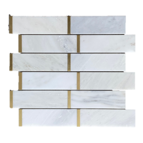 BrickWork 2"x6" White+Gold Brick Polished Marble 