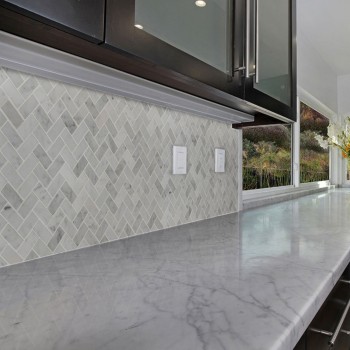 Carrara White 1x2 Herringbone Honed