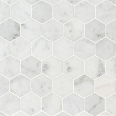 Carrara White 2" Hexagon Honed