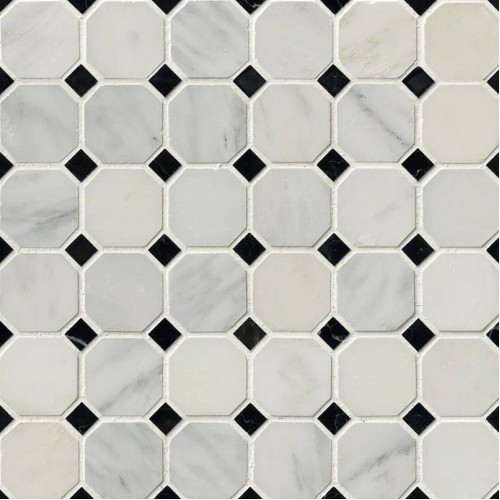 Greecian White 2" Octagon Black Polished