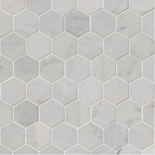 Carrara White 2" Hexagon Polished