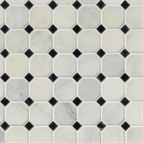 Arabescato Cararra 2" Octagon Black & White Honed